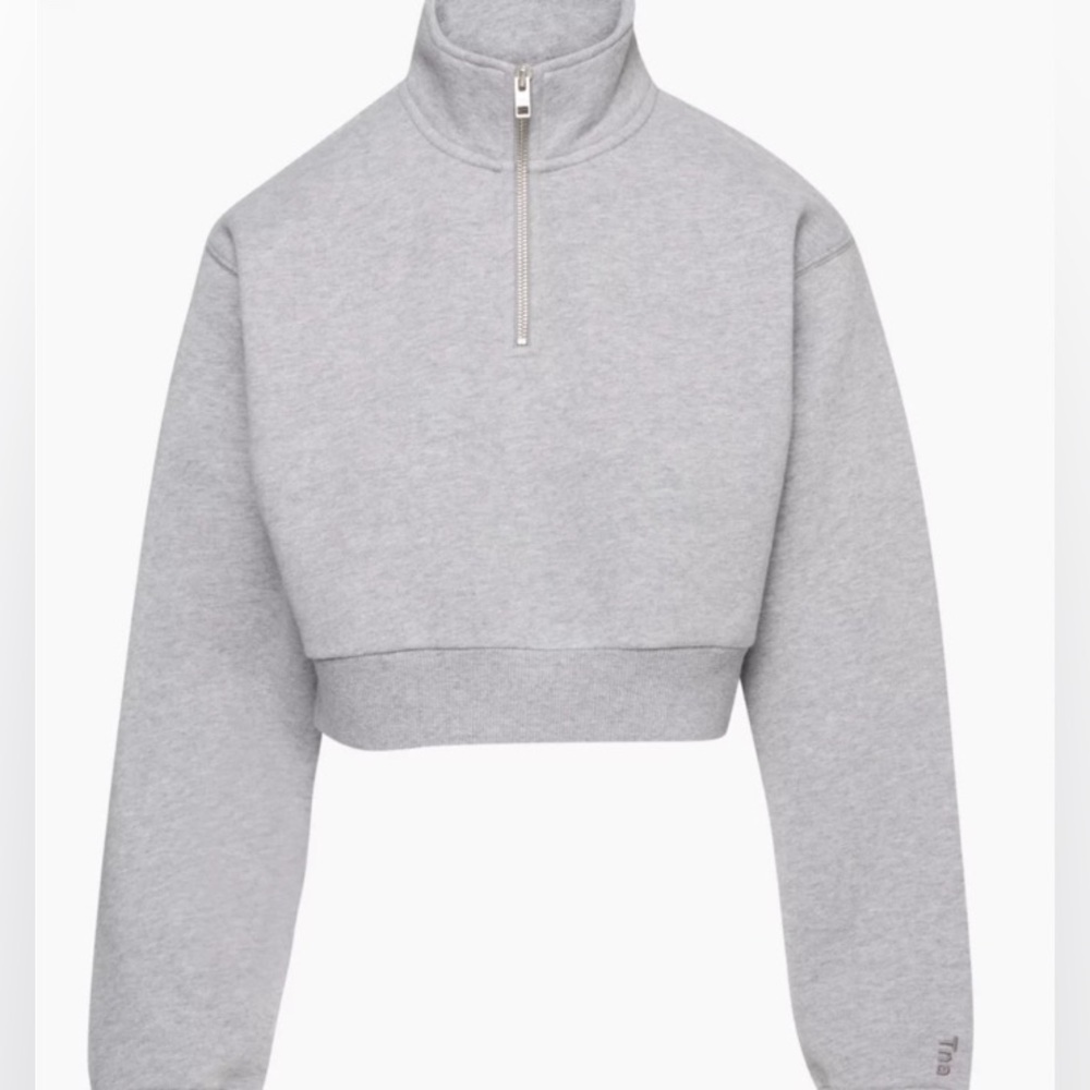 New Aritzia TNA Airy Perfect Grey Quarter-Zip Pullover French Terry Sweatshirt - Picture 4 of 12
